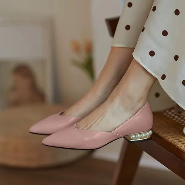 Women's Pumps Low Heels Comfort Female Slip On Shoes Office Pu Leather Waterproof Woman Pointed Toe Shoe Ladies Footwear New