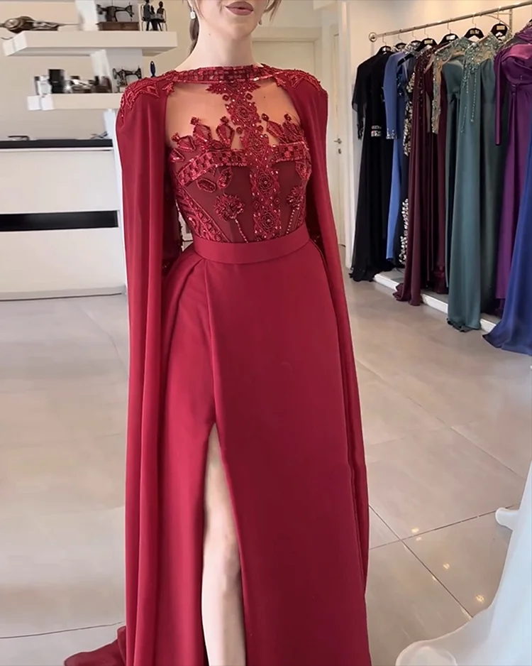 Women's Cape Slit Sequin Dress