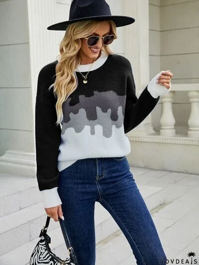 Color Block Dropped Shoulder Sweater
