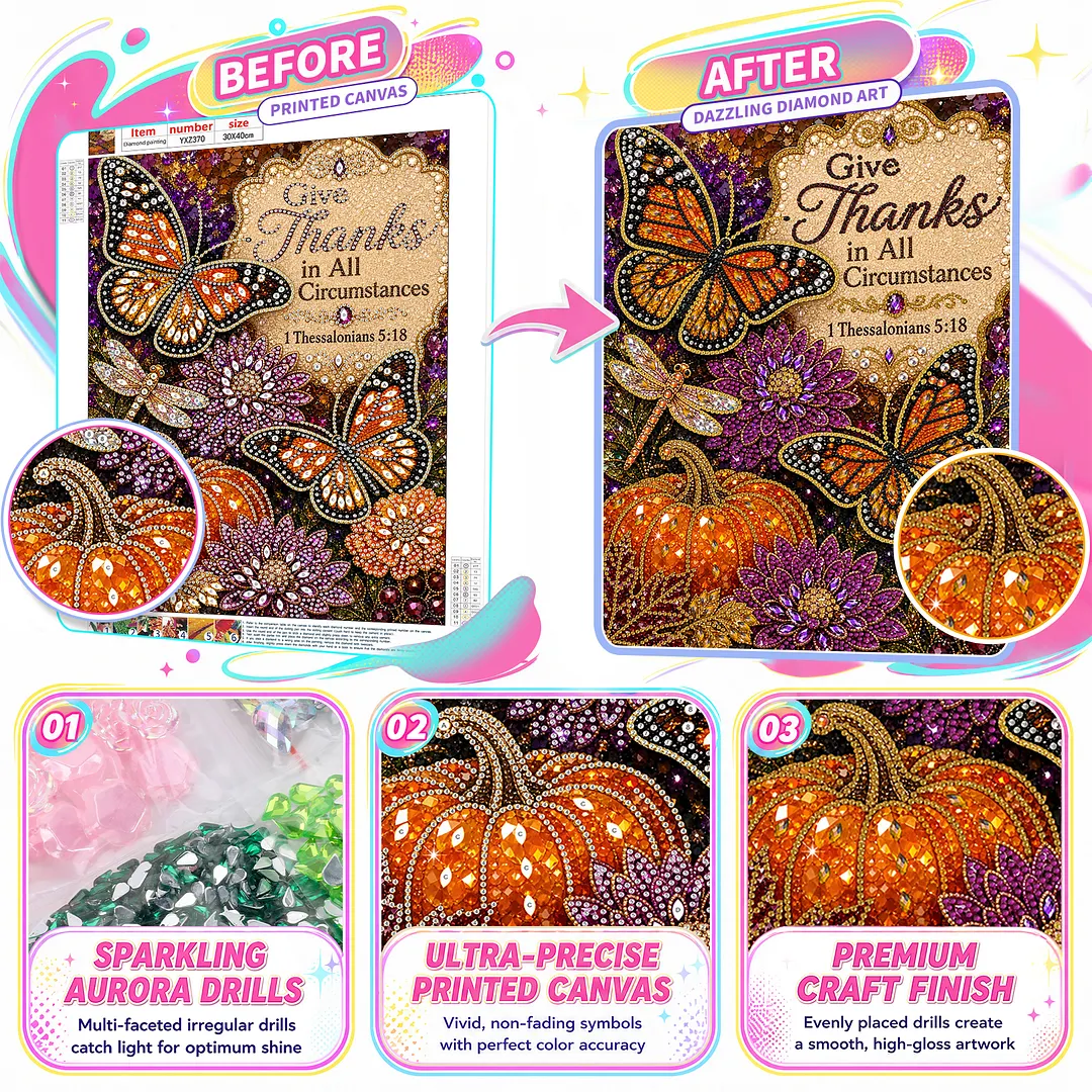 Butterfly Pumpkin Thanks Diamond Painting Kits for Adults Beginners 30x40cm