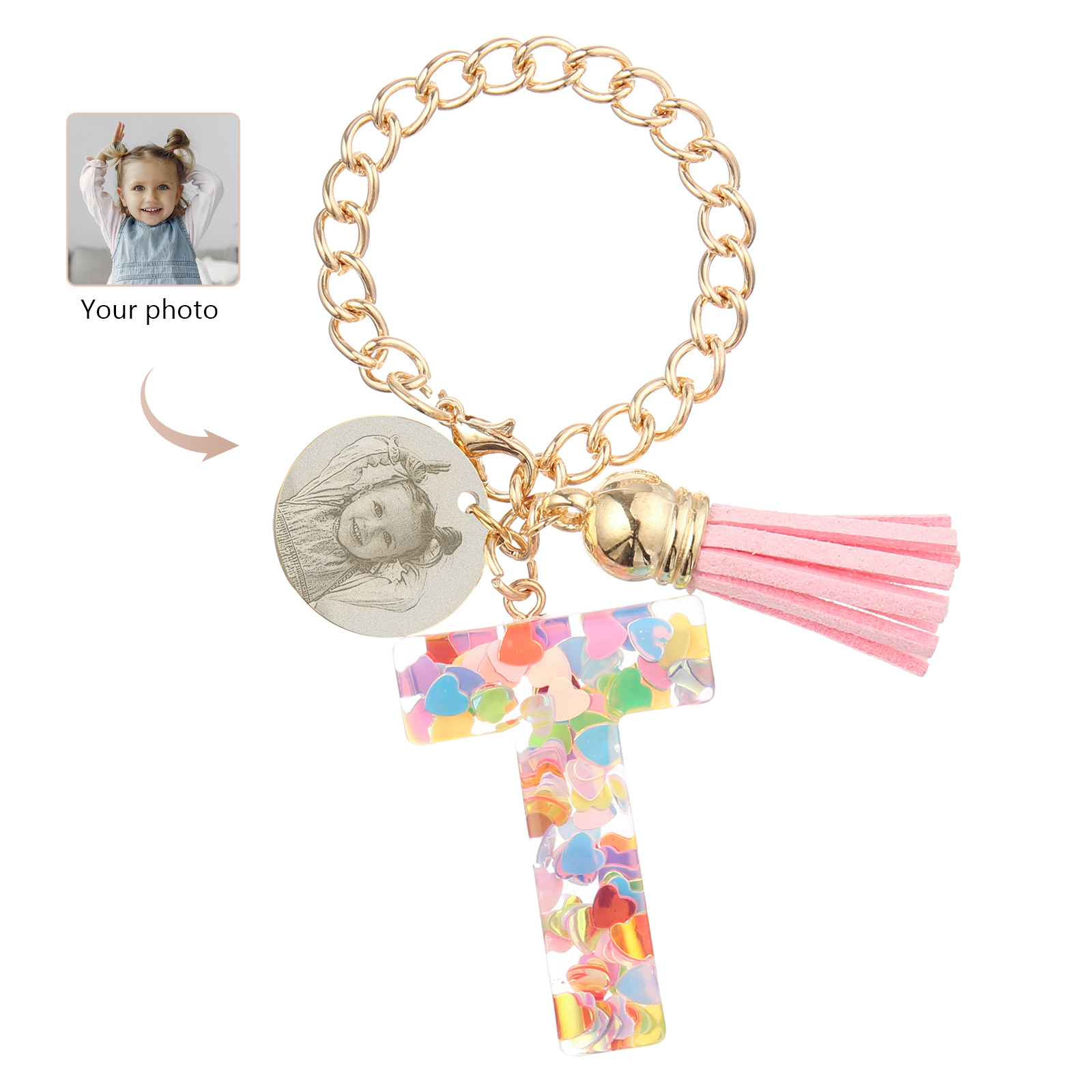 Personalised 26 Letters Pendant Custom 1 Photo Hanging Ornament Back-to-School Gift for Girls-Jessemade AU