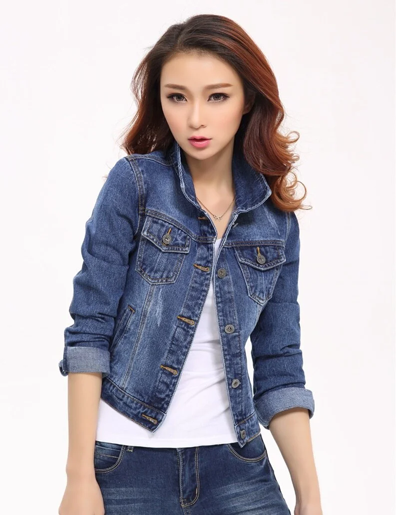 Wongn Denim Jackets Turn-down Collar Short Jean Jacket for Women Loose Casual Blue Long Sleeve Female Outwear Denim Feminine R415