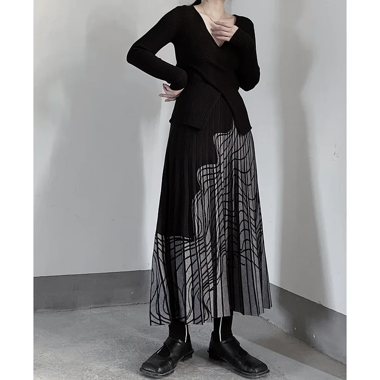 Elegant Knit Pleated High-Waisted Skirt - yankia