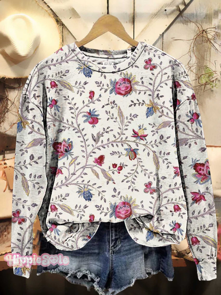Vintage Floral Print Casual Sweatshirt Multicolor / S