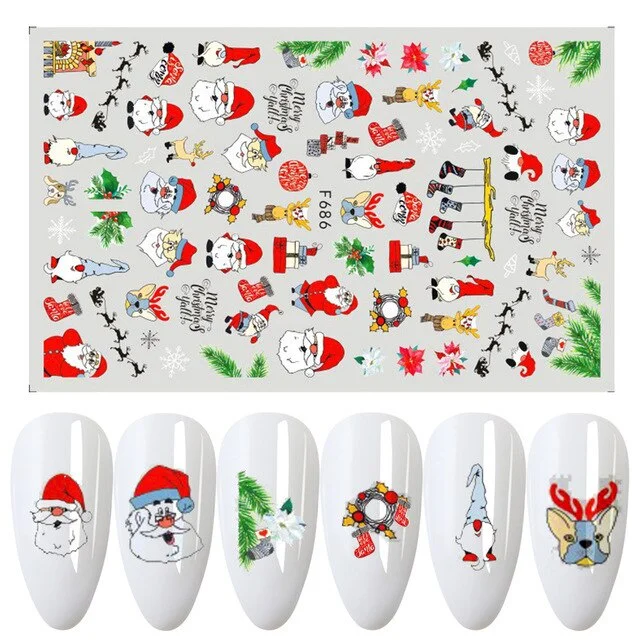 Churchf 1pcs Autumn Winter Nail Sticker Robin Snow Flower New Year Halloween Christmas 3D Decals Nail Art Design Decor Accessories-Nail Inspo