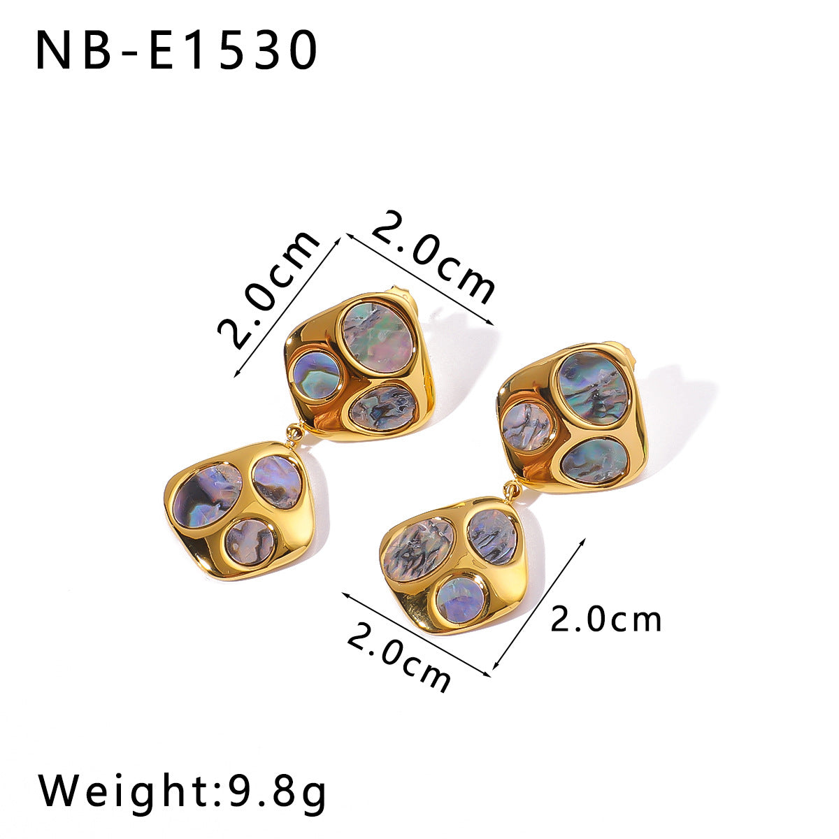 Ins Simple Design French Stainless Steel Irregular Inlaid Natural Black Shell Geometric 18K Gold Earrings