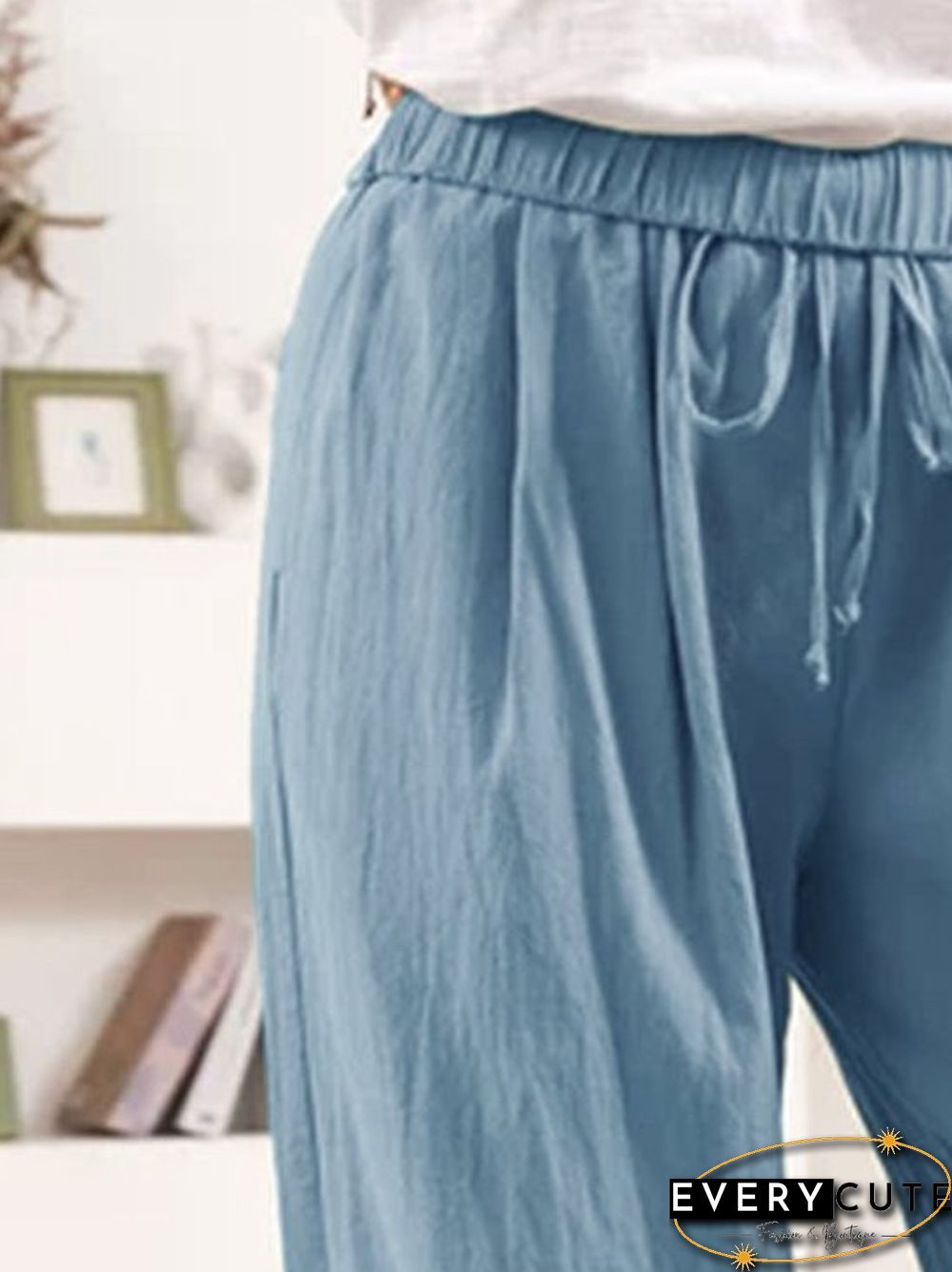 Plain Cotton-Blend Casual Pants