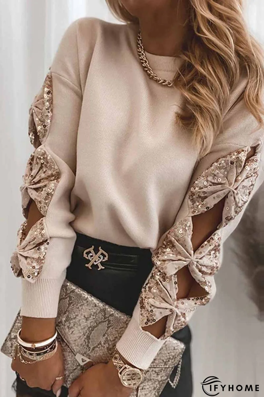 Fashion sequin stitching knit Tops(3 Colors) | IFYHOME