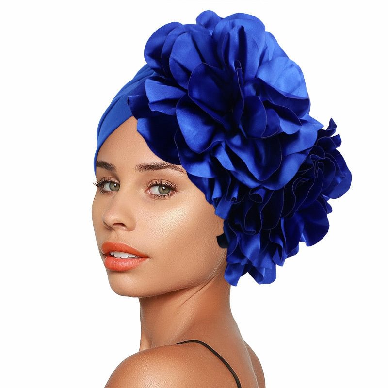 Women's Solid Color Big Flower Folk-custom Folds Baotou  Hat