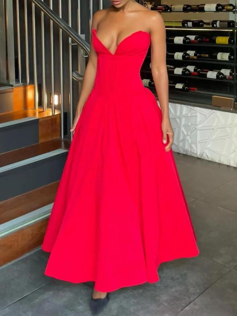 Brownm Women's Clothing New Dress Sexy Chest Bare Back Fish Bone Girded Sleeveless Dress Women's Dress High Sense