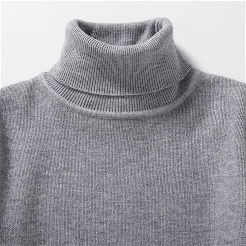 Huiketi Mens Sweater Turtleneck Pullovers Korean Fashion Computer Knitted Sweater Men Black White Turtleneck Sweater Men Solid Pullovers