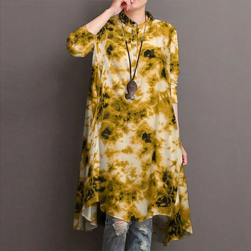 Fashion ZANZEA Women Long Sleeve Tie Dye Printed Blouse Autumn Gradient Color Shirt Female Loose Long Top Tunic Blusas Femininas
