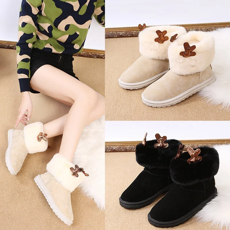 Christmas Antlers In The Snow Booties For Women