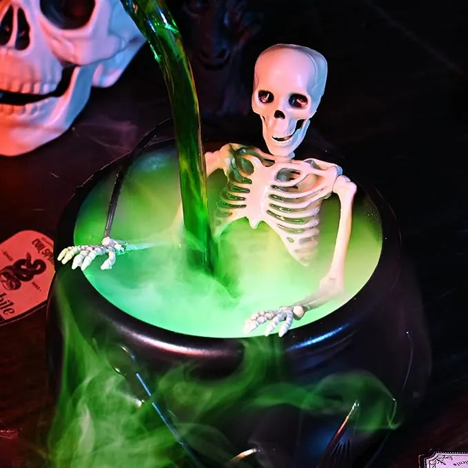 Glowing green Halloween cauldron display