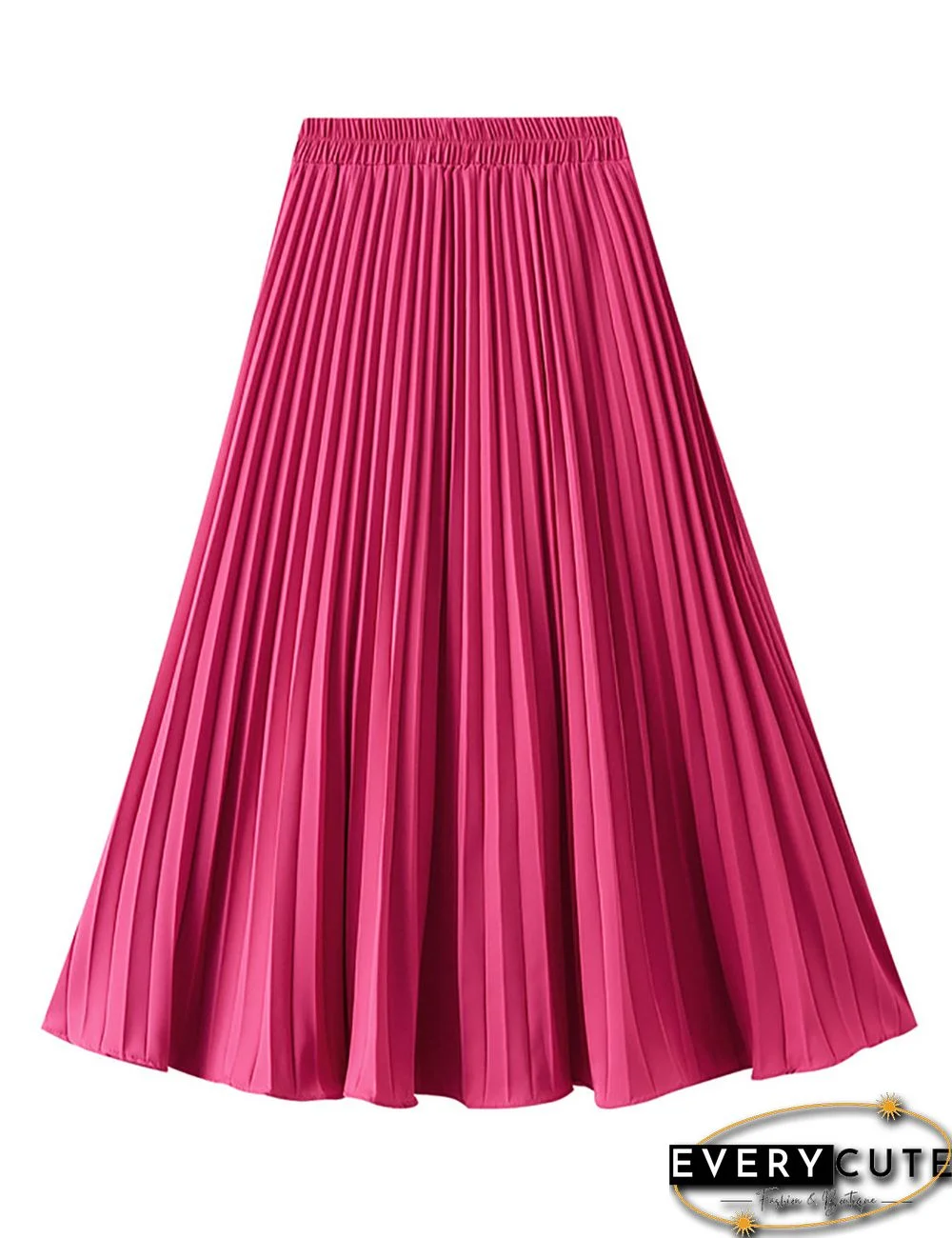 Rosy Elastic Waist A-line Pleated Maxi Skirt