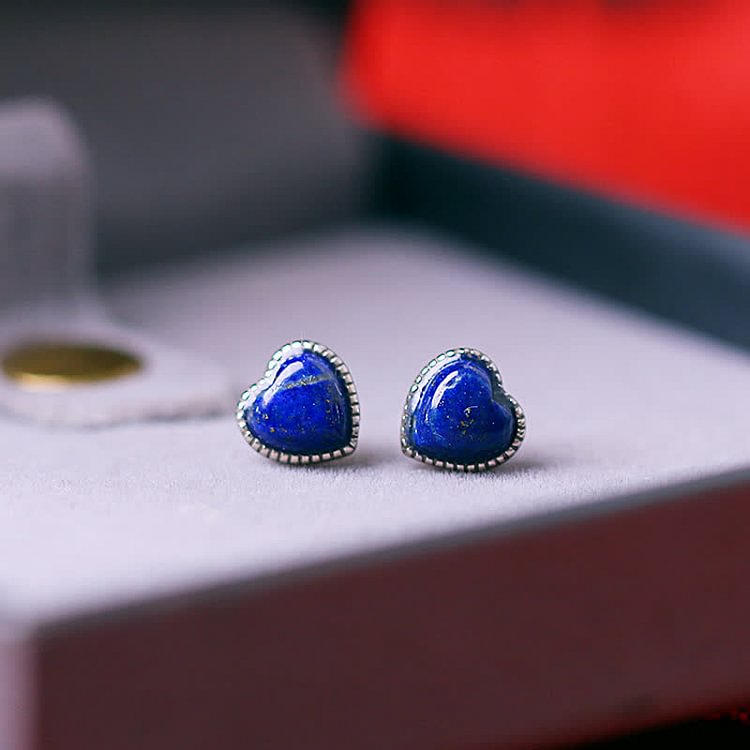 Lapis Lazuli Heart Crystal Earrings