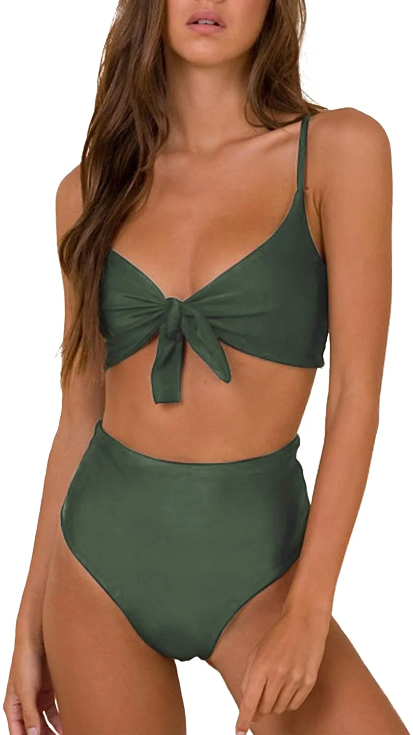 Tie Knot High Rise Two Piece Swimsuits Bathing Suits Womens High Waisted Bikini Set