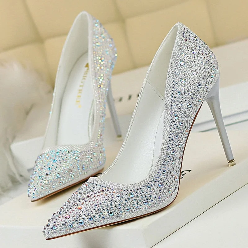 BIGTREE Shoes Rhinestone Woman Pumps Fashion Wedding Shoes Women Basic Pump Stiletto Heels 10cm 7cm Heeled Shoes High Heels