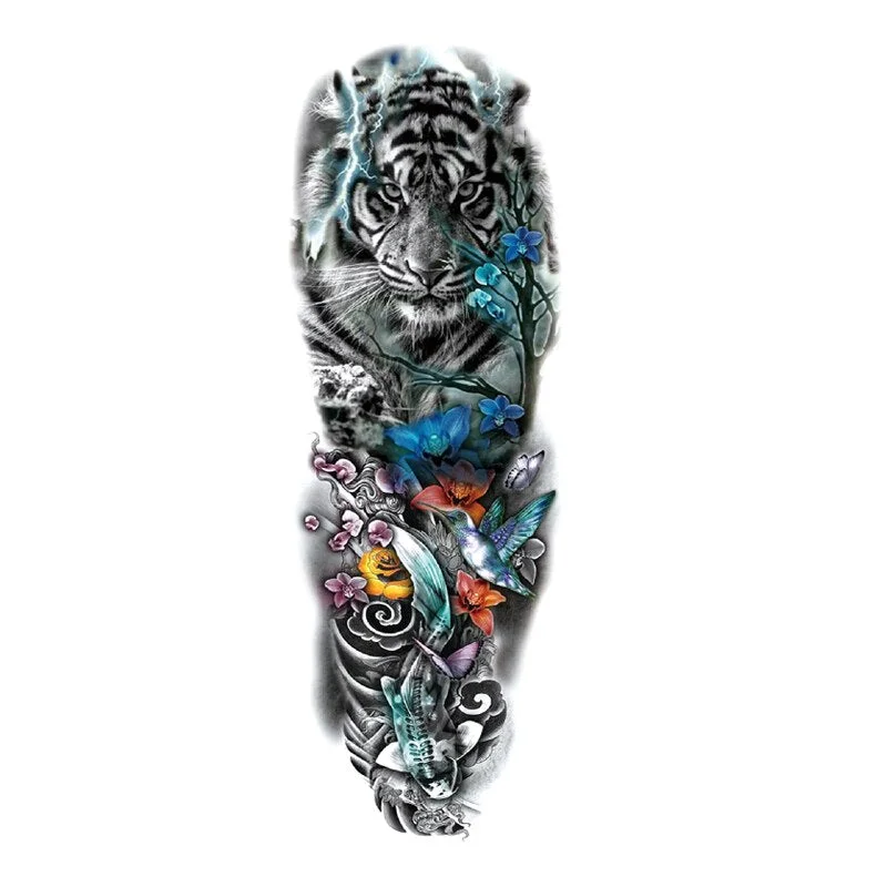 Sdrawing Tattoos Arm Sleeve Man Skeleton Hand Tiger Fish Fox Animal Stickers Supernatural Fake Tattoo Evil For Men Waterproof 1028-0