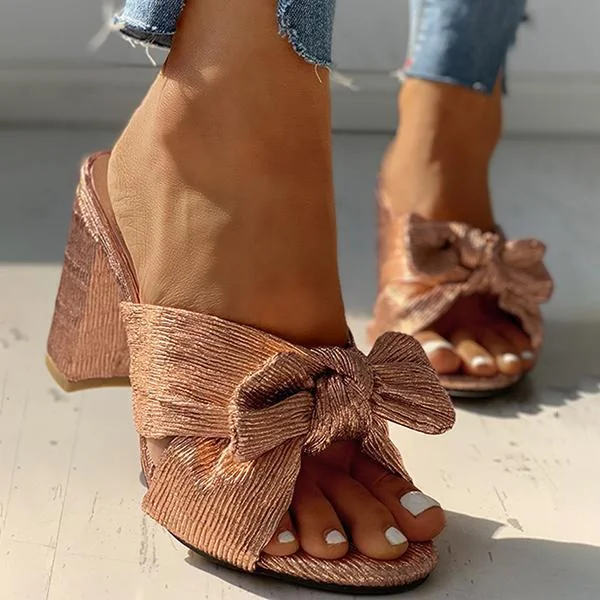 HUXM Peep Toe Bowknot Design Chunky Heeled Sandals