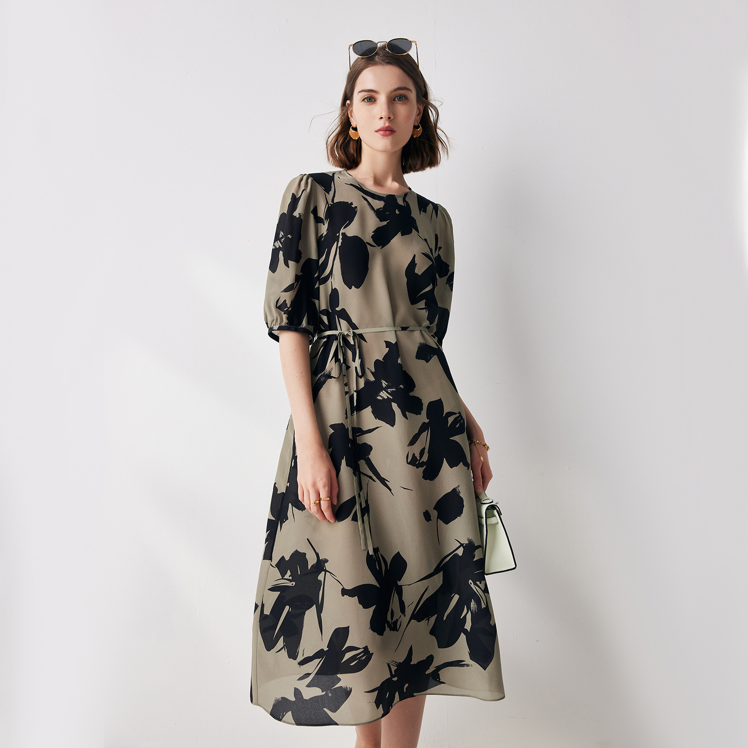 Silk Floral Dress For Women Brown REAL SILK LIFE