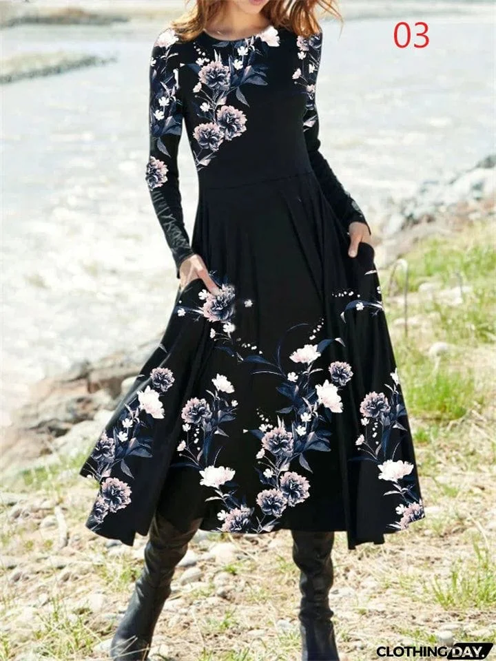 Vintage Ethnic Style Autumn Winter Dress for Women