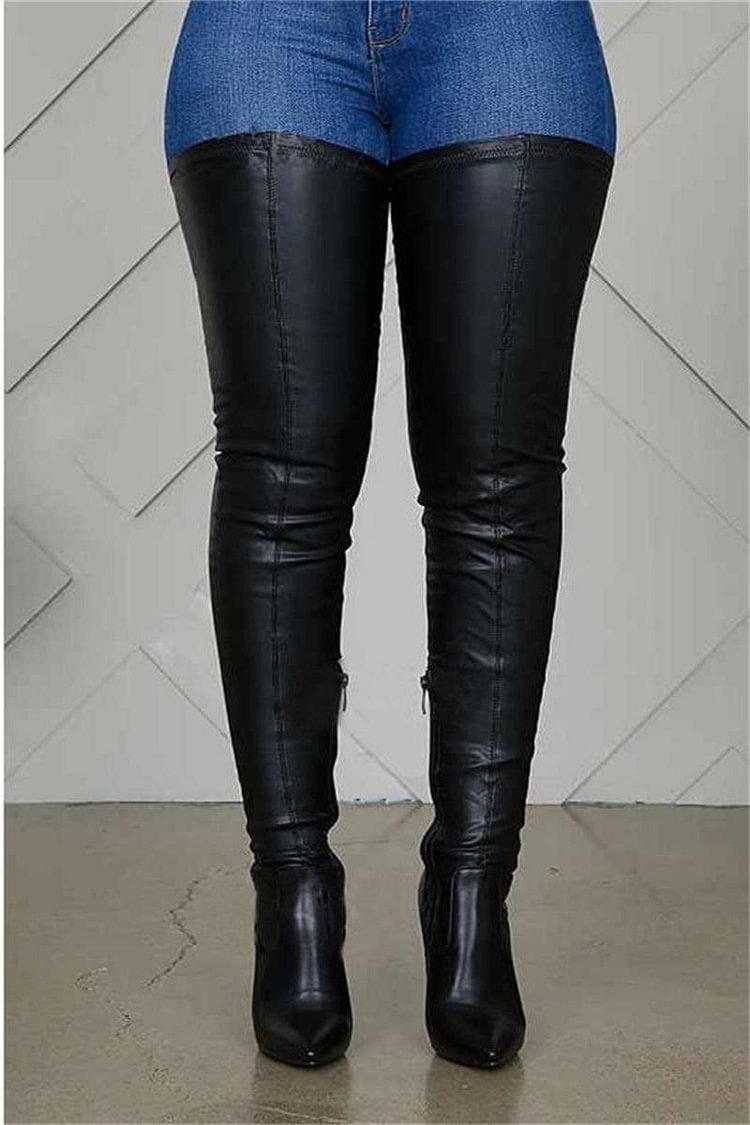 PU Leather Over-the-knee Boots Pointed Heels Female Boots