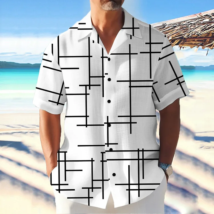 Men's Casual Geo Pattern Single Breasted Short Sleeve Shirt