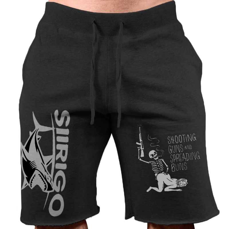 SHOOTING GUNS AND SPREADING BUNS Skull with Sexy Lady Graphic Print MEN'S SWEAT SHORTS WORKOUT