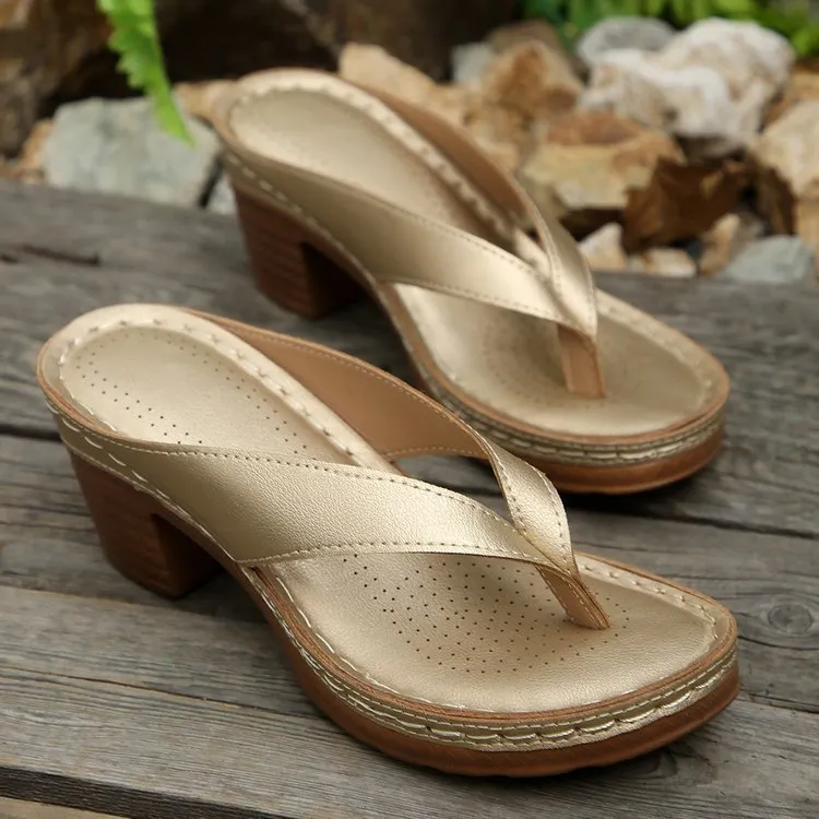 Yyvonne Summer New Large-Size Slippers Women's Toe High Heel Coarse Heel Casual Wearing Beach Women's Sandals