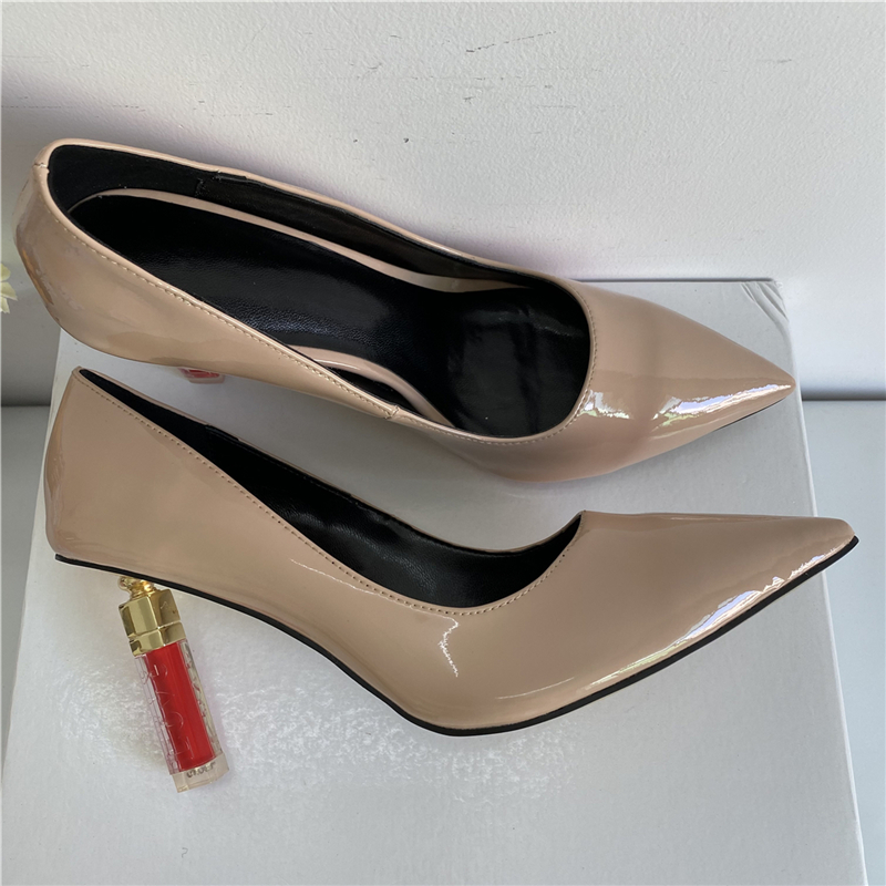 VCSHOES Carved Lipstick Heel Women Pumps Patent Leather Point Toe Slim Dress Shoes For Girls