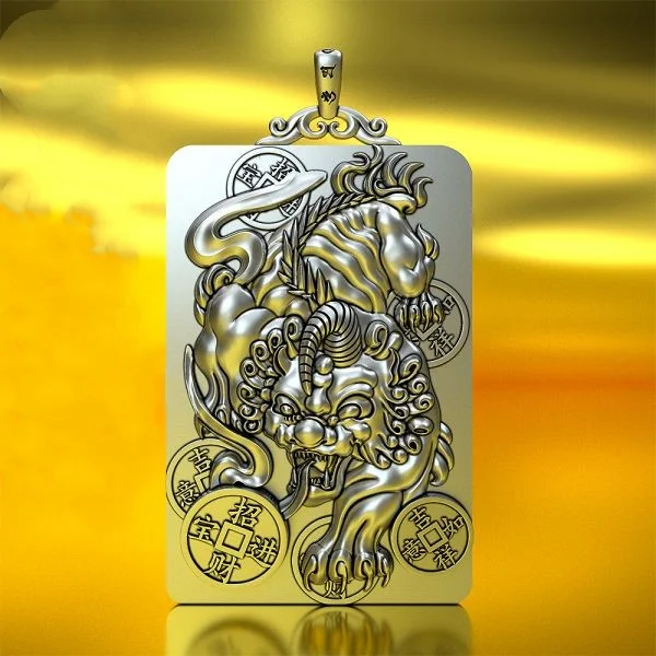 Sterling Silver Money Pixiu Amulet Pendant Necklace