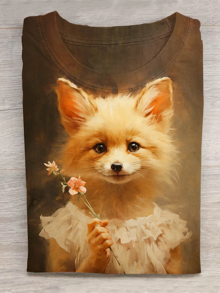 Funny Cute Fox Animal Art Print Design T-shirt