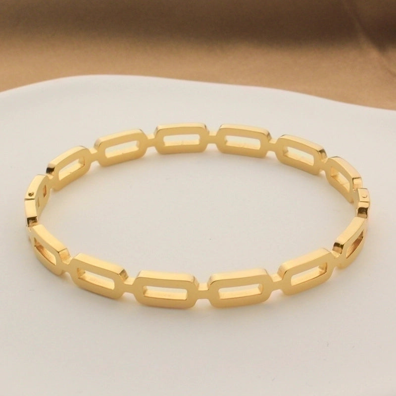Minimalist Square Solid Color Stainless Steel Plating Hollow Out Bangle