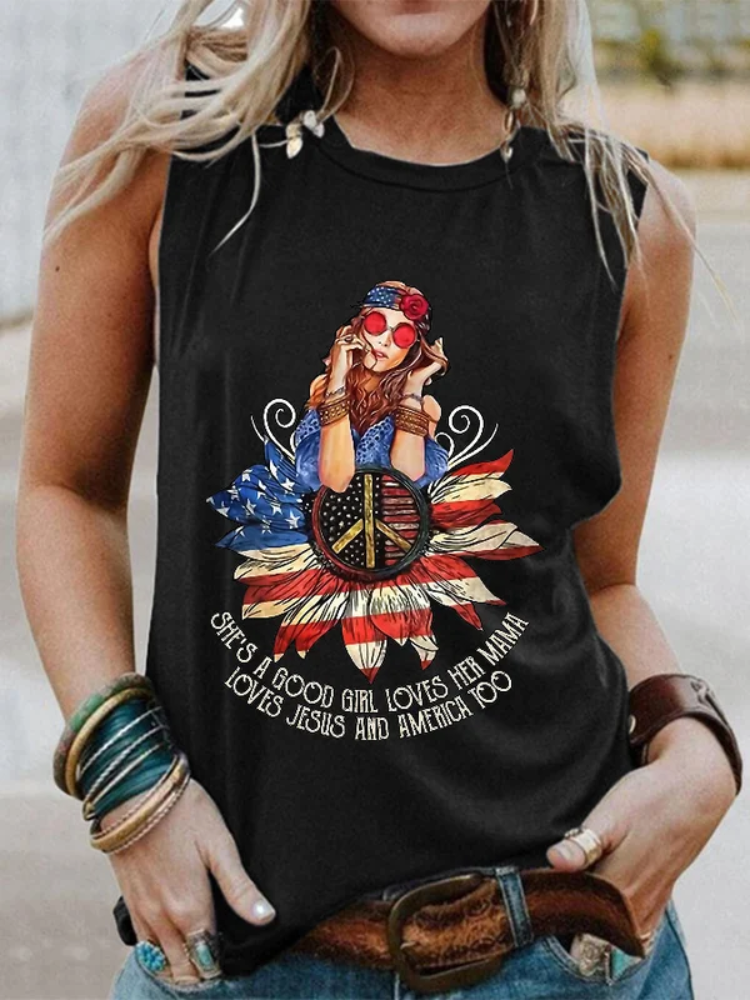 VChics Retro She's A Good Girl, Loves Her Mama Loves Jesus And America Too Neck Vest