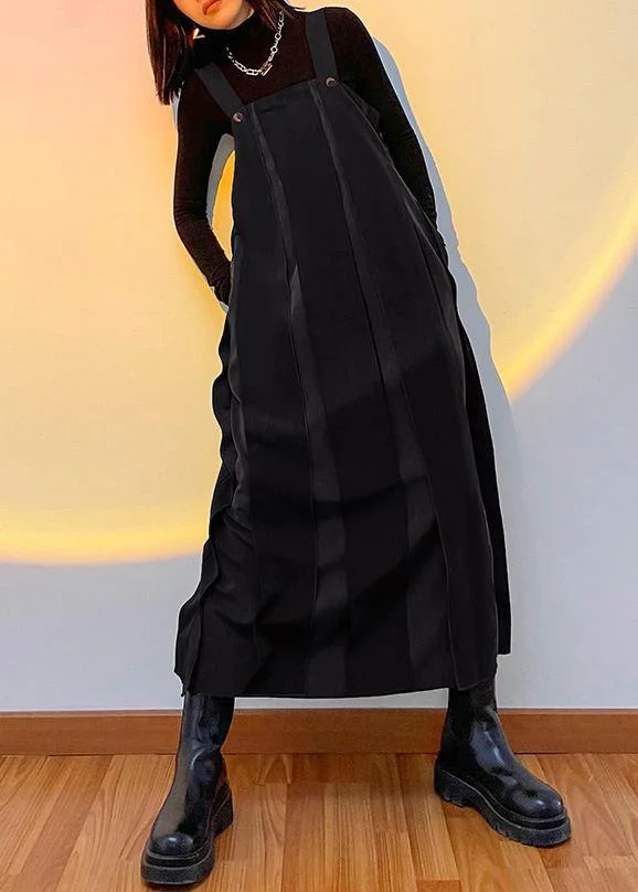 Handmade Spaghetti Strap Patchwork Spring Tunics Neckline Black Kaftan Dress