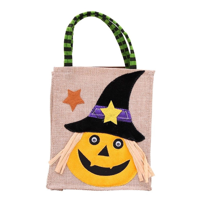 Halloween Cartoon Pumpkin Witch Gift Bag Burlap Handbags