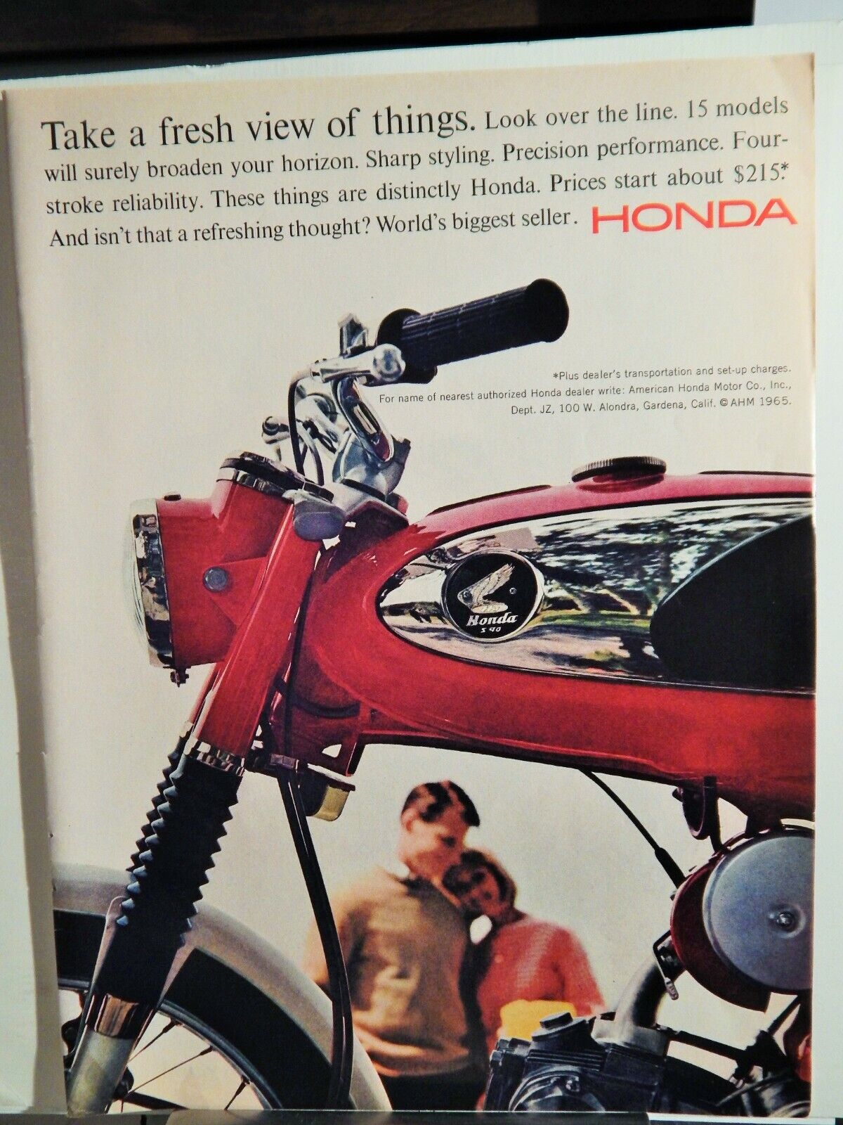 HONDA MOTORCYCLES / GORDON'S GIN 1965 Photo Poster painting AD, RARE MUCH SOUGHT EPHEMERA