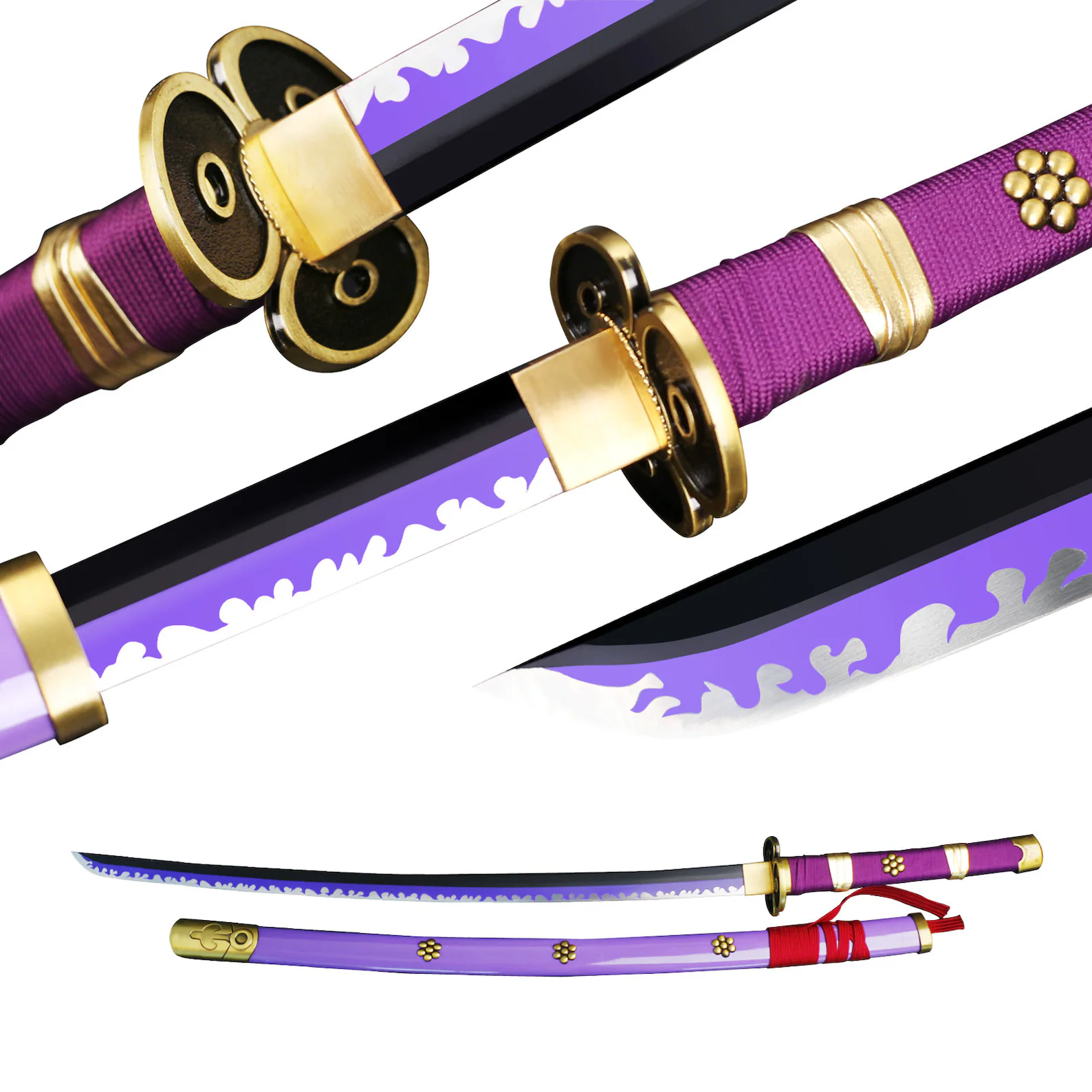 Anime Katana Sword Cosplay One Piece Roronoa Zoro Sword, Real Japanese Samurai Sword Full tang, Handmade White Anime Katana, - MyHiddenBlade