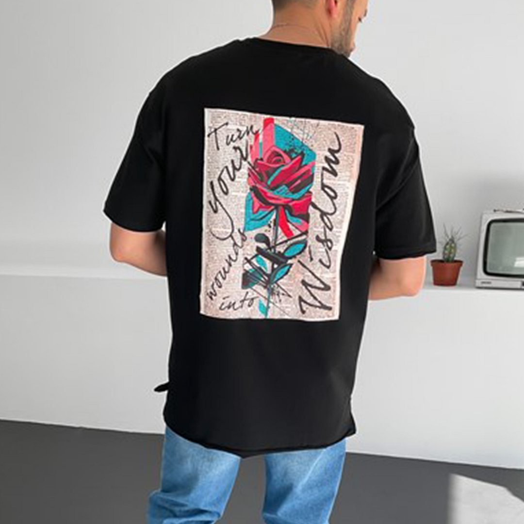 Men's Turn Your Wounds Into Wistom Oversized Rose Print T-Shirt