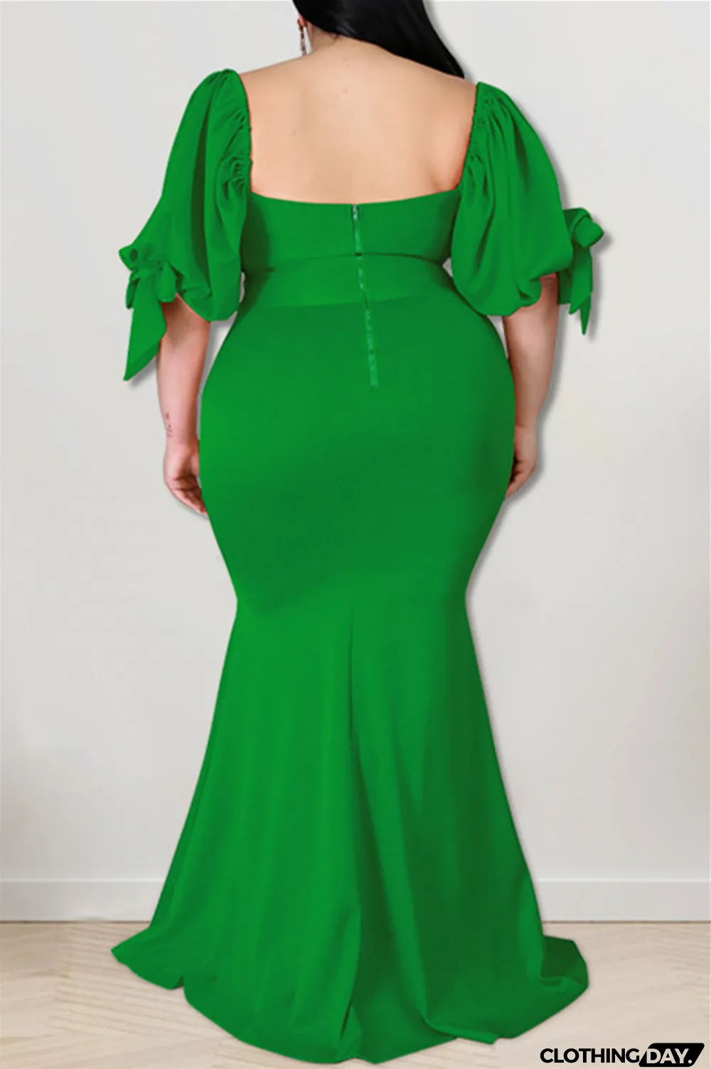 Yellow Fashion Sexy Plus Size Solid Backless Slit Square Collar Evening Dress