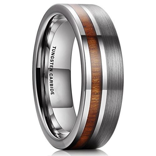 Women's Or Men's Wedding Tungsten Carbide Wedding Band Rings,Silver and Gray Bands with Wood Inlay.Comfort Fit Tungsten Carbide Ring With Mens And Womens For Width 4MM 6MM 8MM 10MM