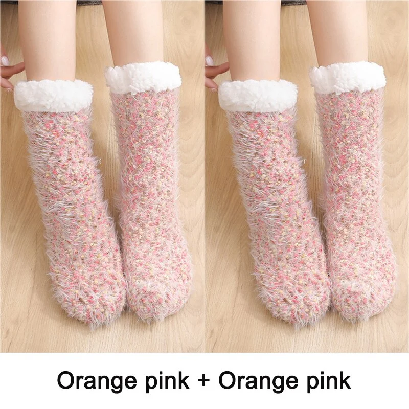 2PCS Warm Floor Socks Women Winter Socks Thick Plush Non-slip Female Sleeping Home Sox Christmas Gifts Harajuku Design for Girls
