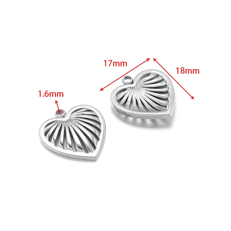 5 PCS/Package 14*17mm 304 Stainless Steel Heart Shape Pendant Jewelry Accessories