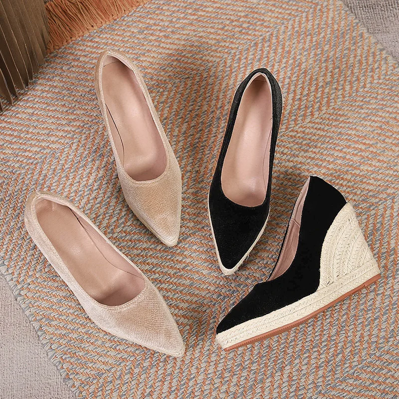 Wongn Wongn Thick Platform High Heel Pointed Shallow Single Shoes Female Grass Hemp Rope Bottom