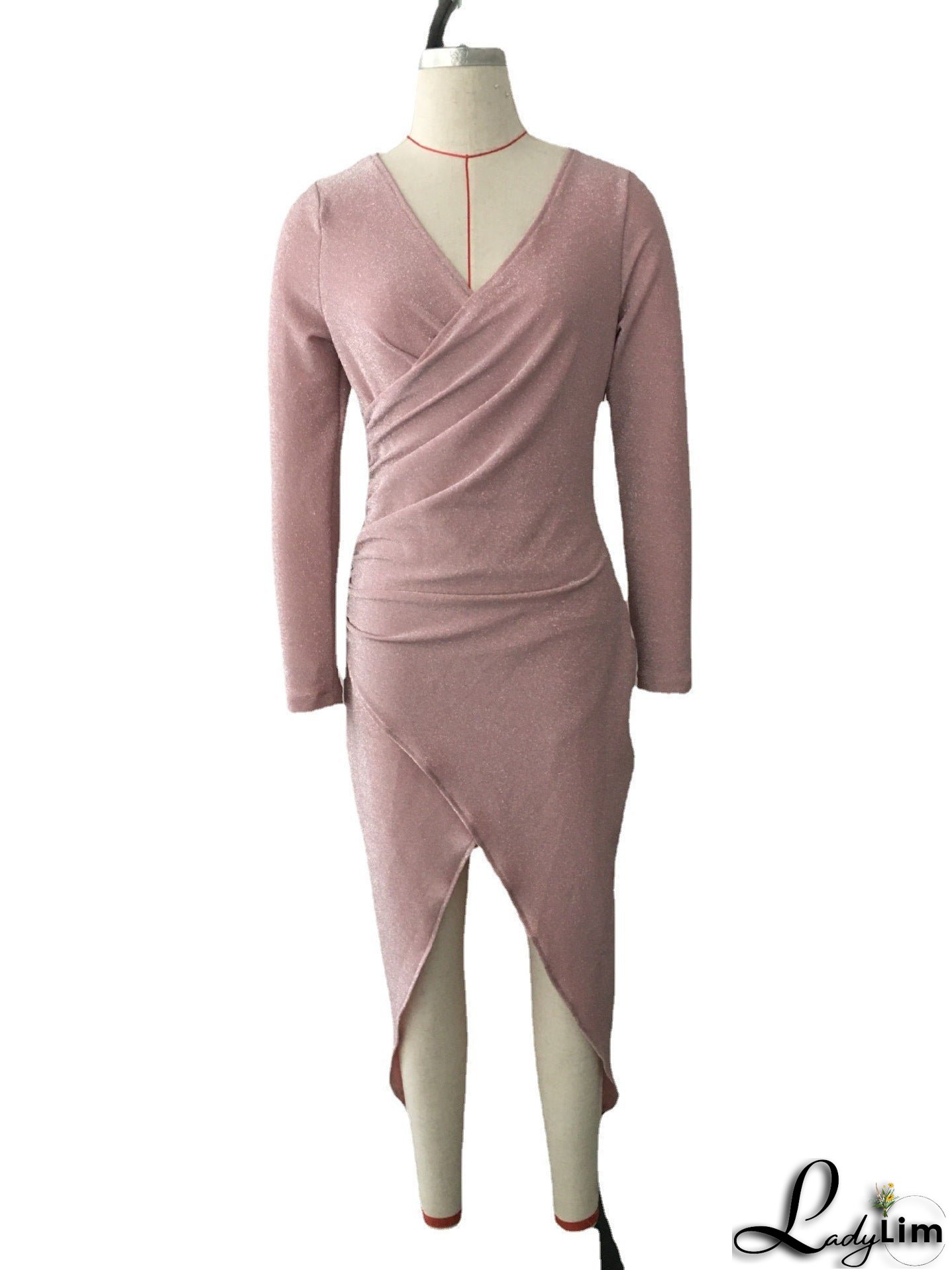 Women's Fashion Long Sleeve Shiny Long-sleeved Dinner Dress