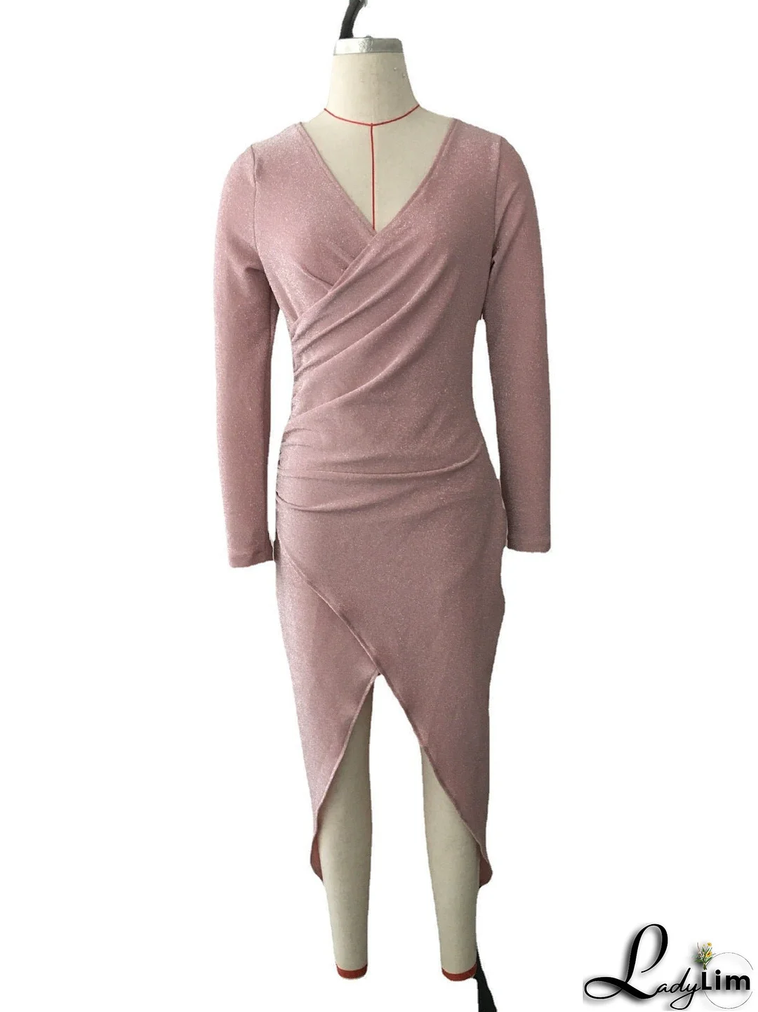 Women's Fashion Long Sleeve Shiny Long-sleeved Dinner Dress