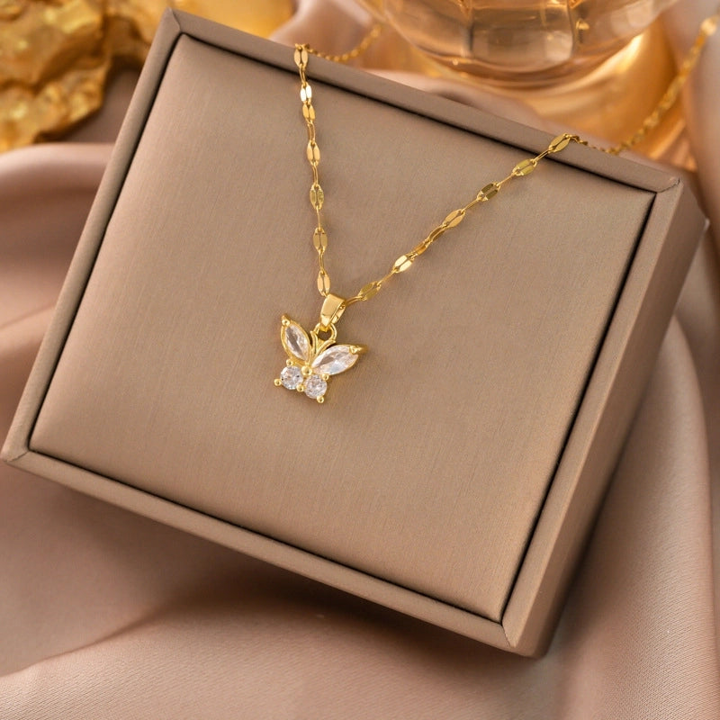 Elegant Animal Star Heart Shape Titanium Steel Rhinestones Plating Inlay Pendant Necklace