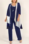 Plus Size Mother Of The Bride Mesh Print Formal Three Pieces Set Pant Suits