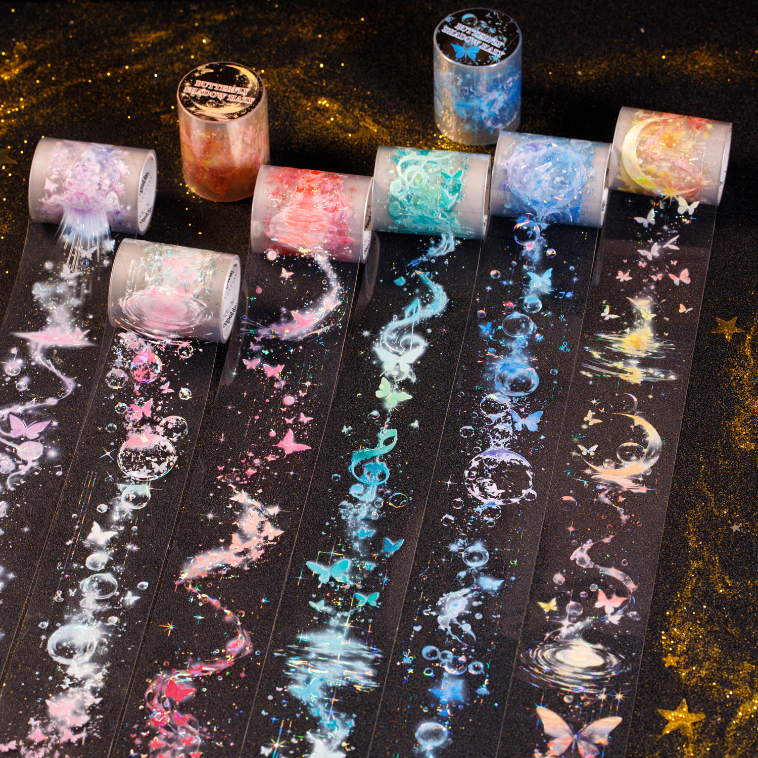 PET 테이프 - 50mm*200cm 버터플라이 섀도우 헤이지 시리즈 빈티지 워터 버블